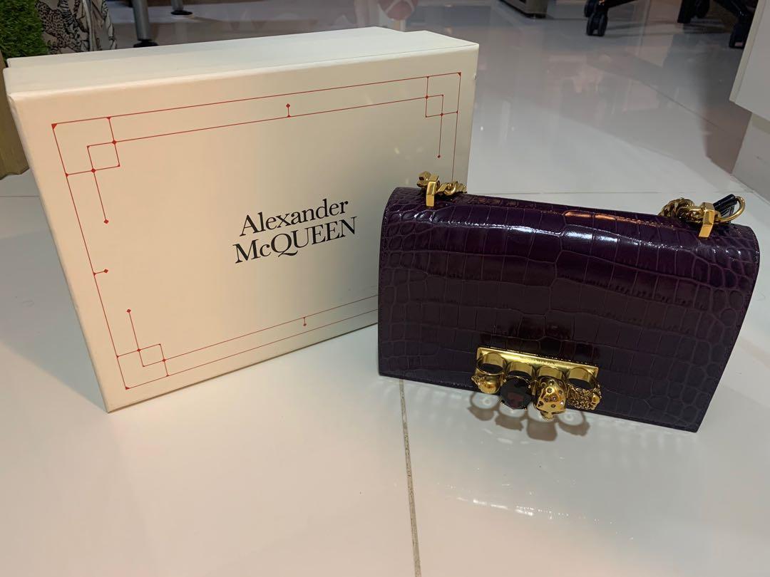 Medium Alexander McQueen Jewelled Satchel croc effect crossbody bag