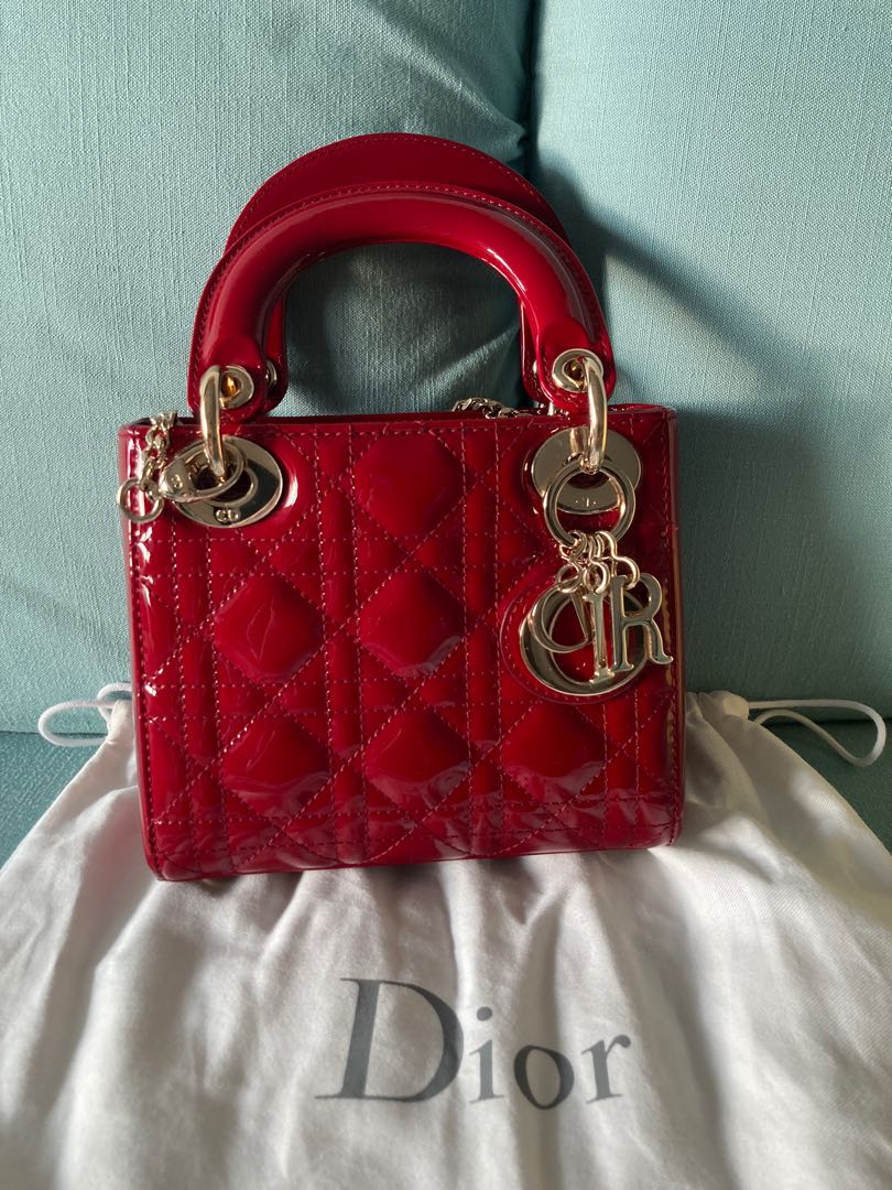 Mini Lady Dior Bag Cherry Red Patent Cannage Calfskin  DIOR  Lady dior  mini Lady dior handbag Lady dior