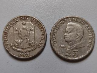 Old Philippine 25 Centavo Coins