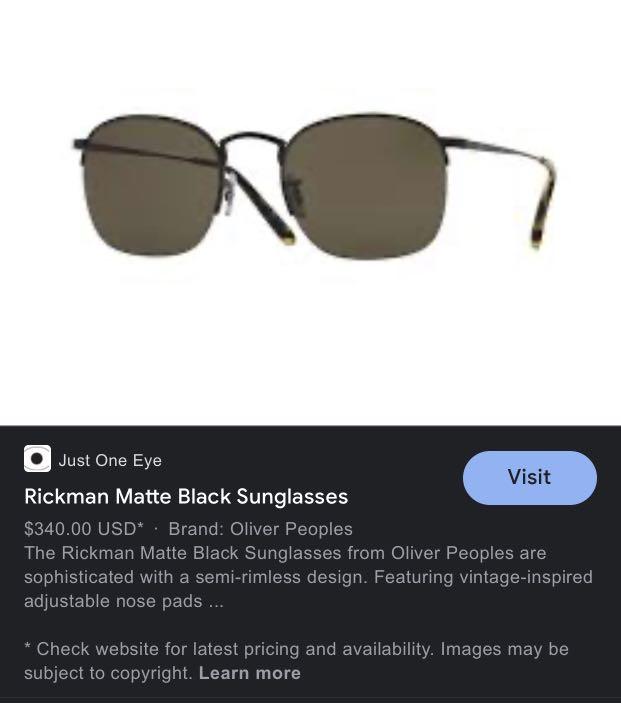 OLIVER PEOPLES Rickman Matte Black Sunglasses 太陽眼鏡, 女裝, 手錶及配件, 眼鏡- Carousell