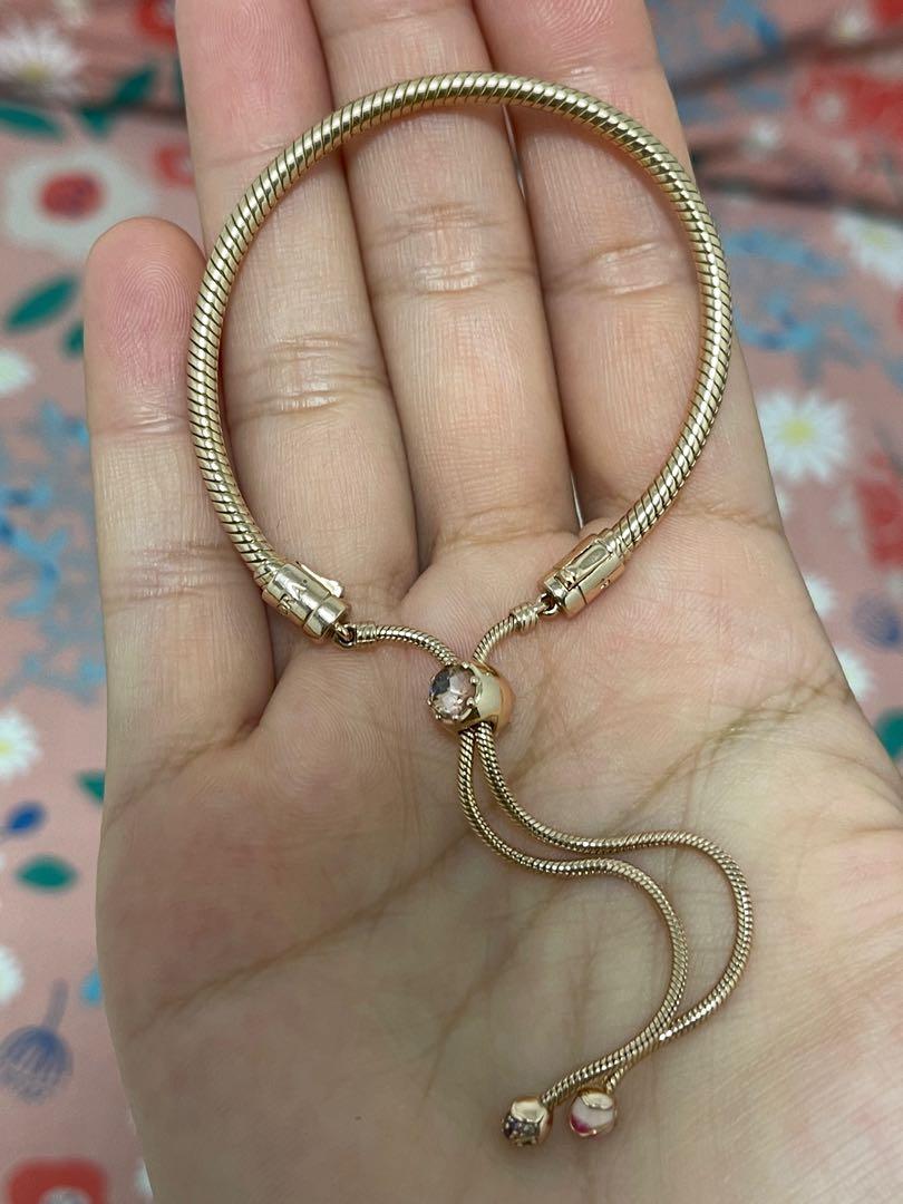Pandora moments pink peach blossom flower sales snake chain slider bracelet