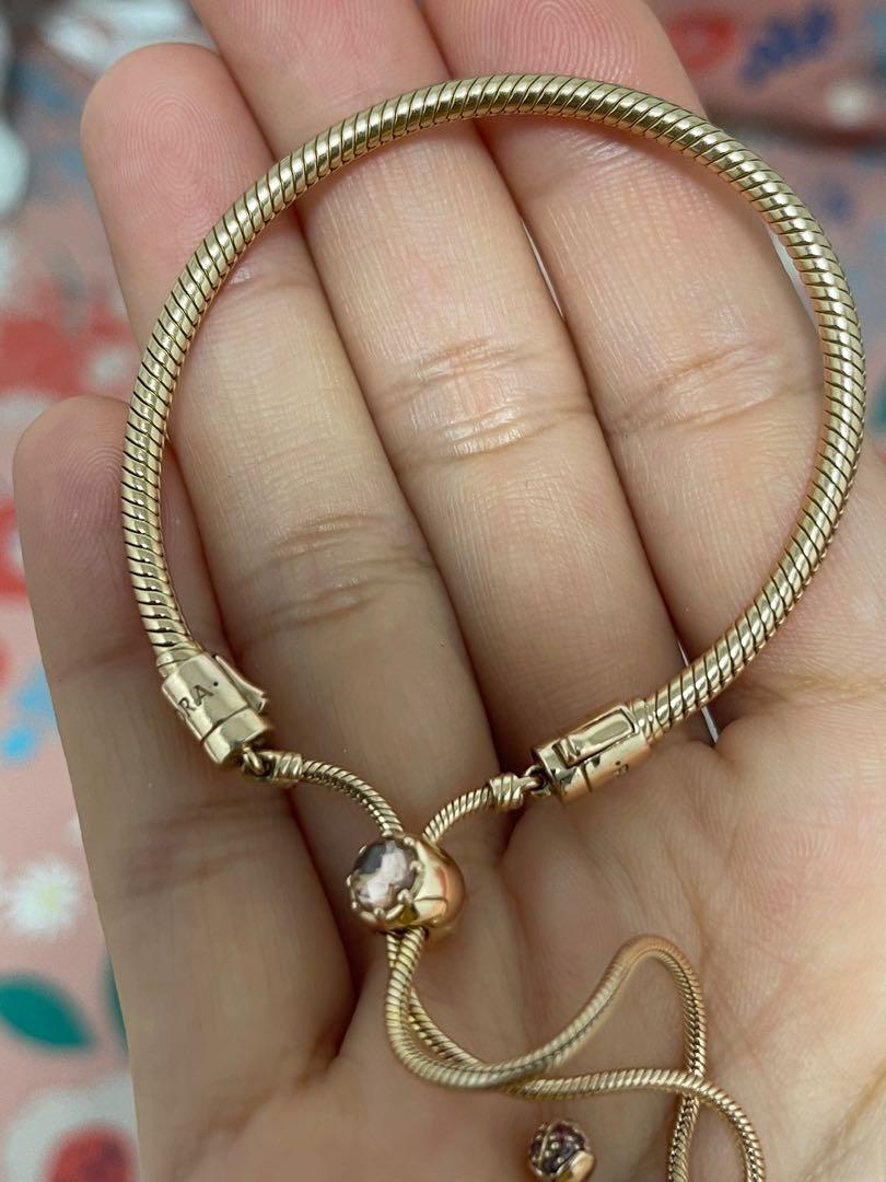 Pandora moments pink peach blossom flower snake chain slider