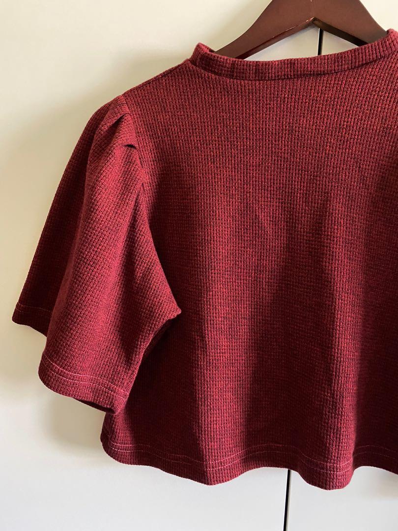Puff Sleeve Waffle knit Coordinates in Red (Category: Sets or Coordinates) located in Taguig. Submitted by buymyclothes_ (Listing ID 1155132981, Image 3). Description: size M .