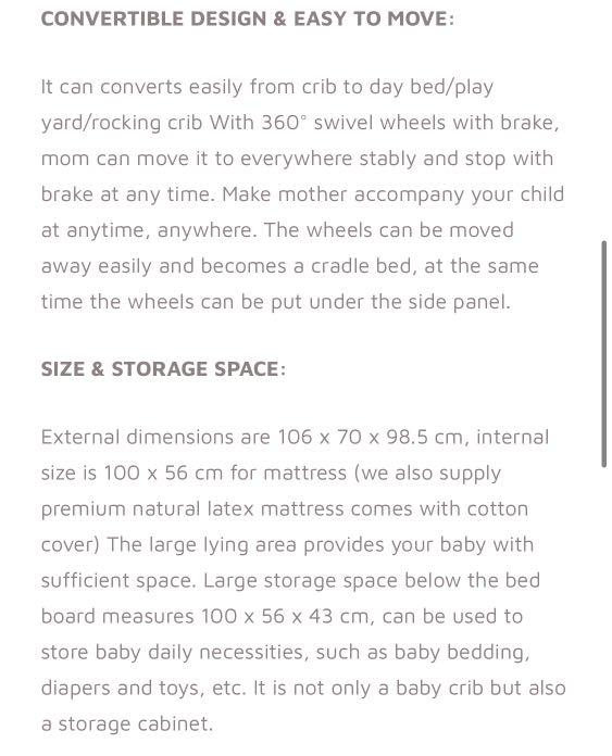 RaaB™ Family Nontoxic Baby Cot with Large Storage Space / Cradle Cot