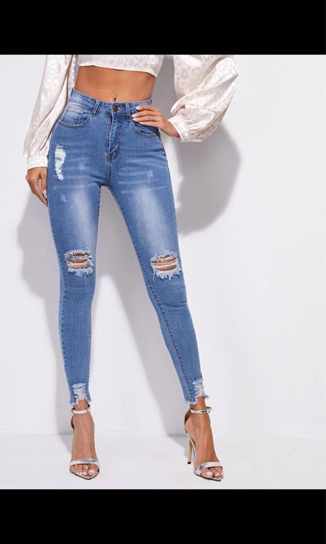 SHEIN High stretch raw hem skinny jeans L UK12 Women s Fashion