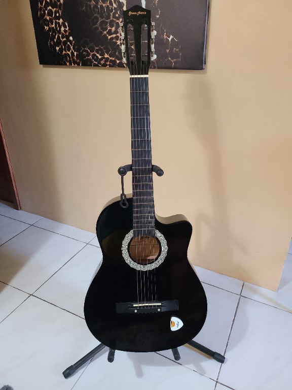 Steven Harris Black Acoustic Guitar with pickup accessories