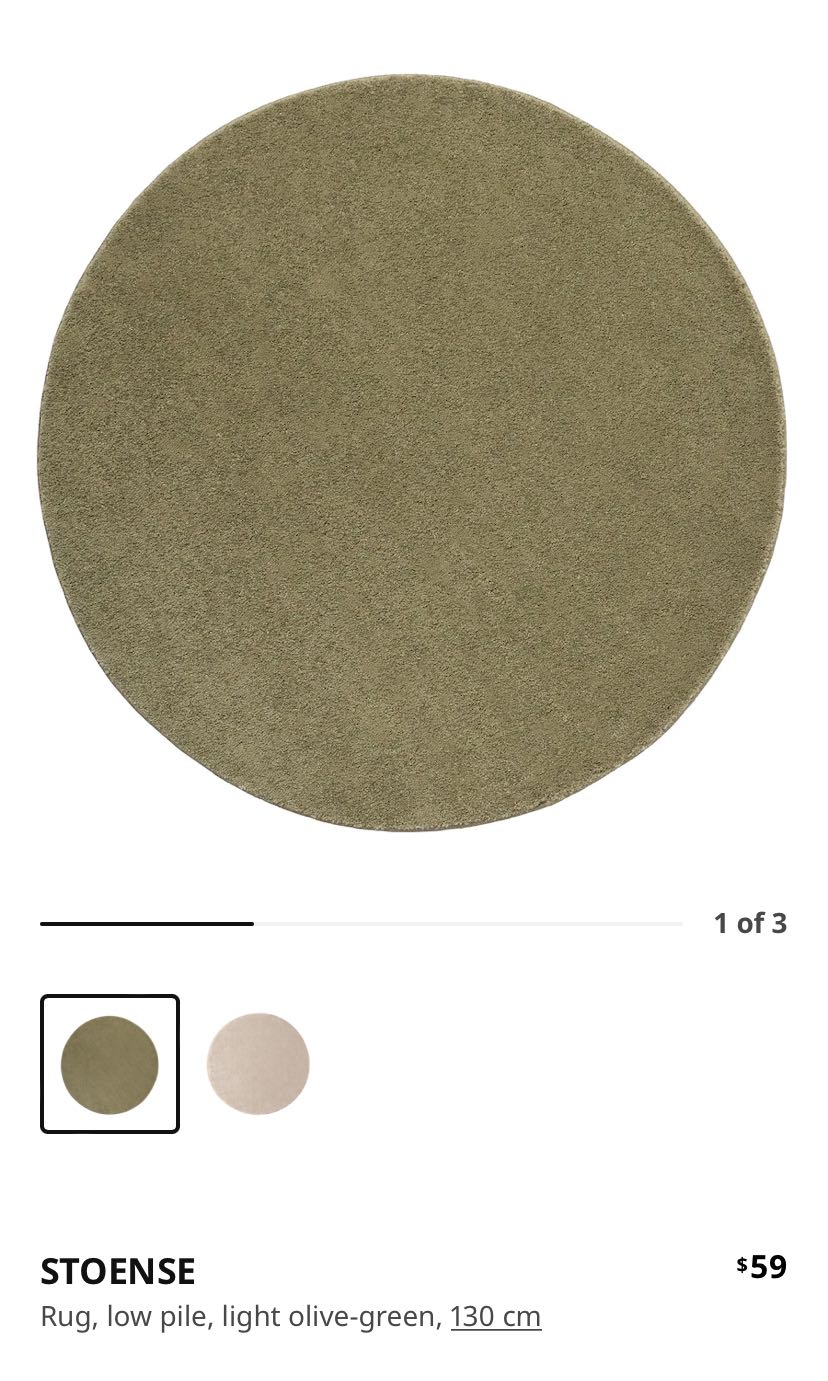Olive green round rug (low pile, ikea STOENSE), Furniture & Home Living