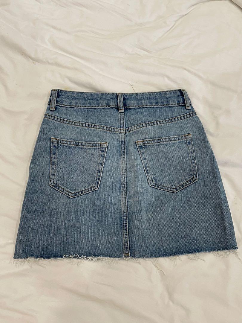Topshop Moto Denim Skirt, Fesyen Wanita 
