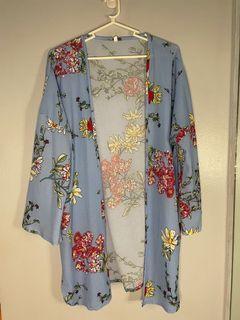Zaful Blue Floral Kimono Top