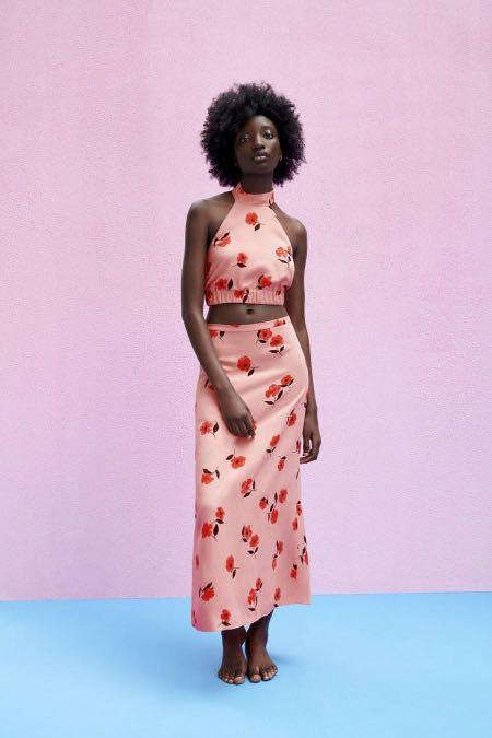 Printed linen blend skirt zara clearance