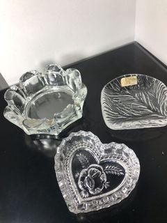 3 pcs Assorted Clear Glass and Crystal Ash Tray