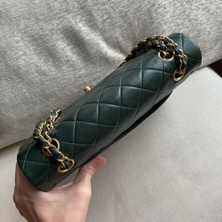 SOLD**AUTHENTIC CHANEL Forest Green Medium 10” Classic Flap Bag 24k Gold  Hardware 🍃‼️FIXED PRICE‼️, Luxury, Bags & Wallets on Carousell