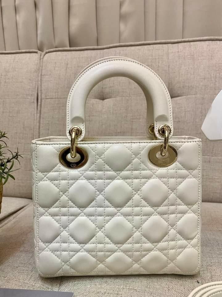 Authentic Lady Dior Small White Pale Ghw 2019, Luxury, Bags & Wallets On  Carousell