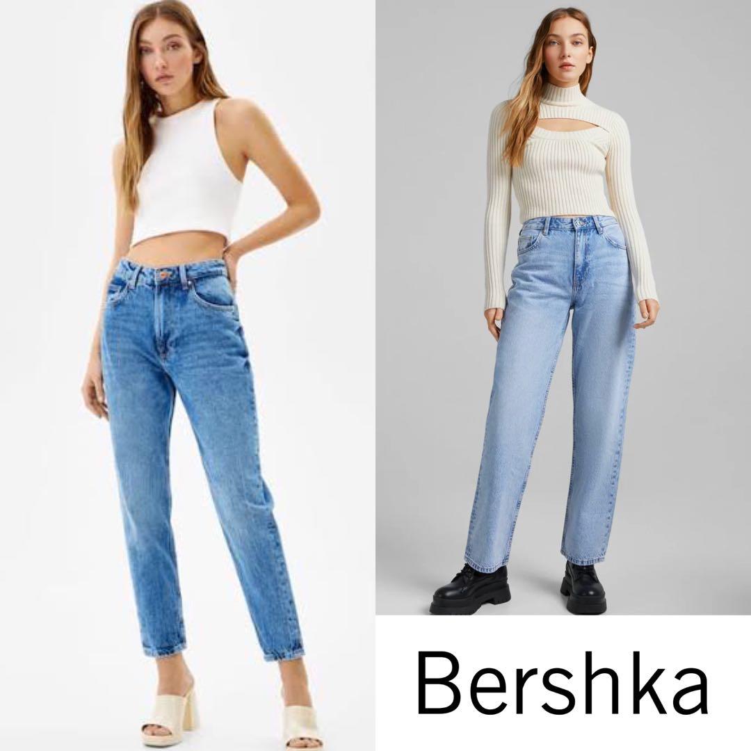 bershka wide leg denim , high rise mom 
