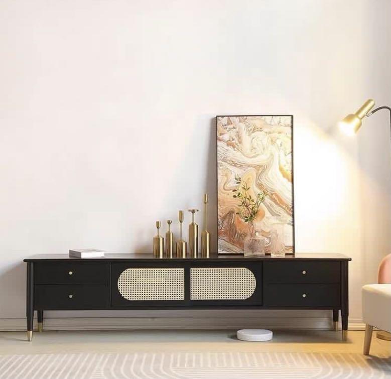 Black and rattan shop console