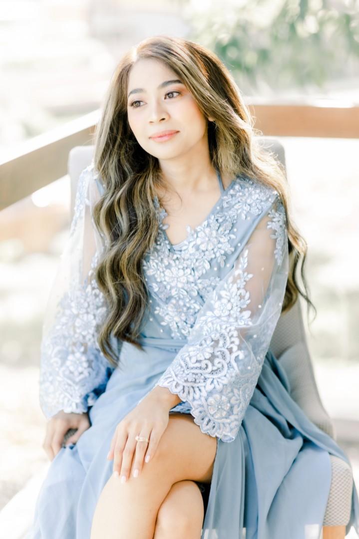 Bridal robe dusty blue, Women's Fashion, Dresses & Sets, Evening