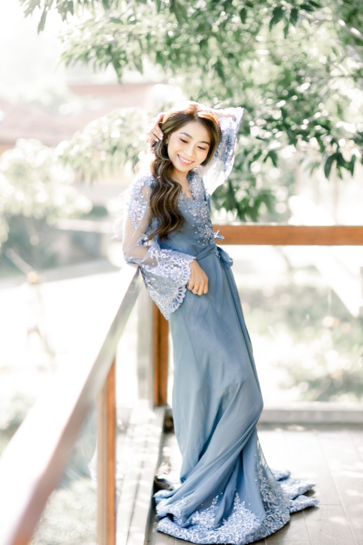 Bridal robe dusty blue, Women's Fashion, Dresses & Sets, Evening