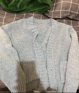 Cardigan velvet rajut knit sweater cardi outer blue biru not h&m Zara bershka pullandbear stradivarius