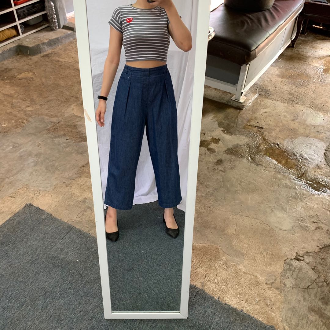 Celana Kulot Jeans Dark Blue Highwaist 