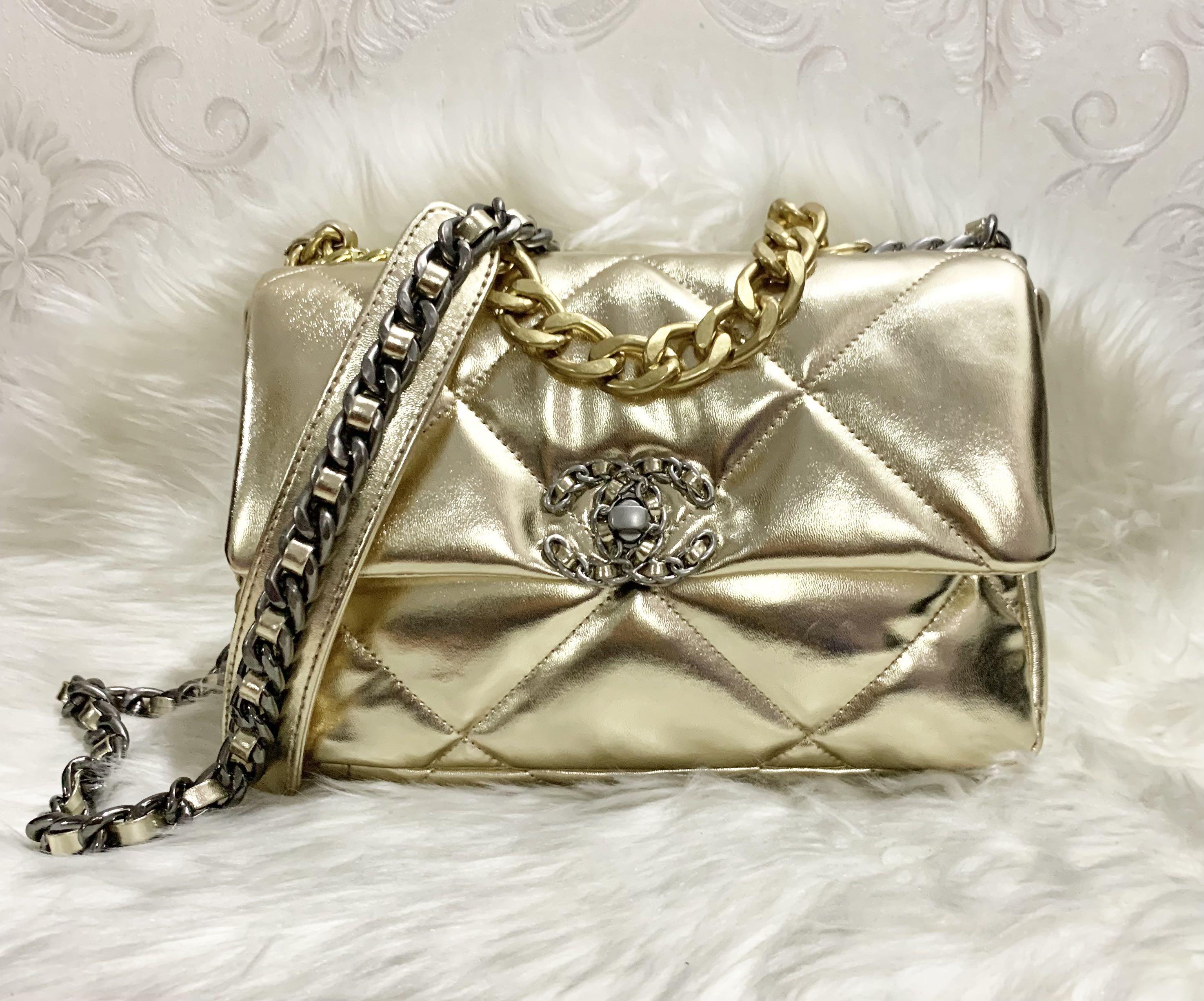Chanel 19 Metallic Gold Bag Hand Chain Shoulder Purse AS1160 Lambskin Woman  New  eBay
