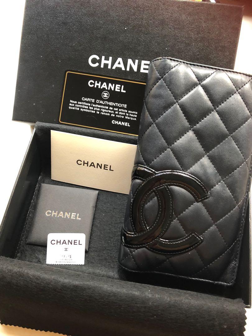 CHANEL Cambon Line A26717 Coco Mark Black Bifold Wallet Long