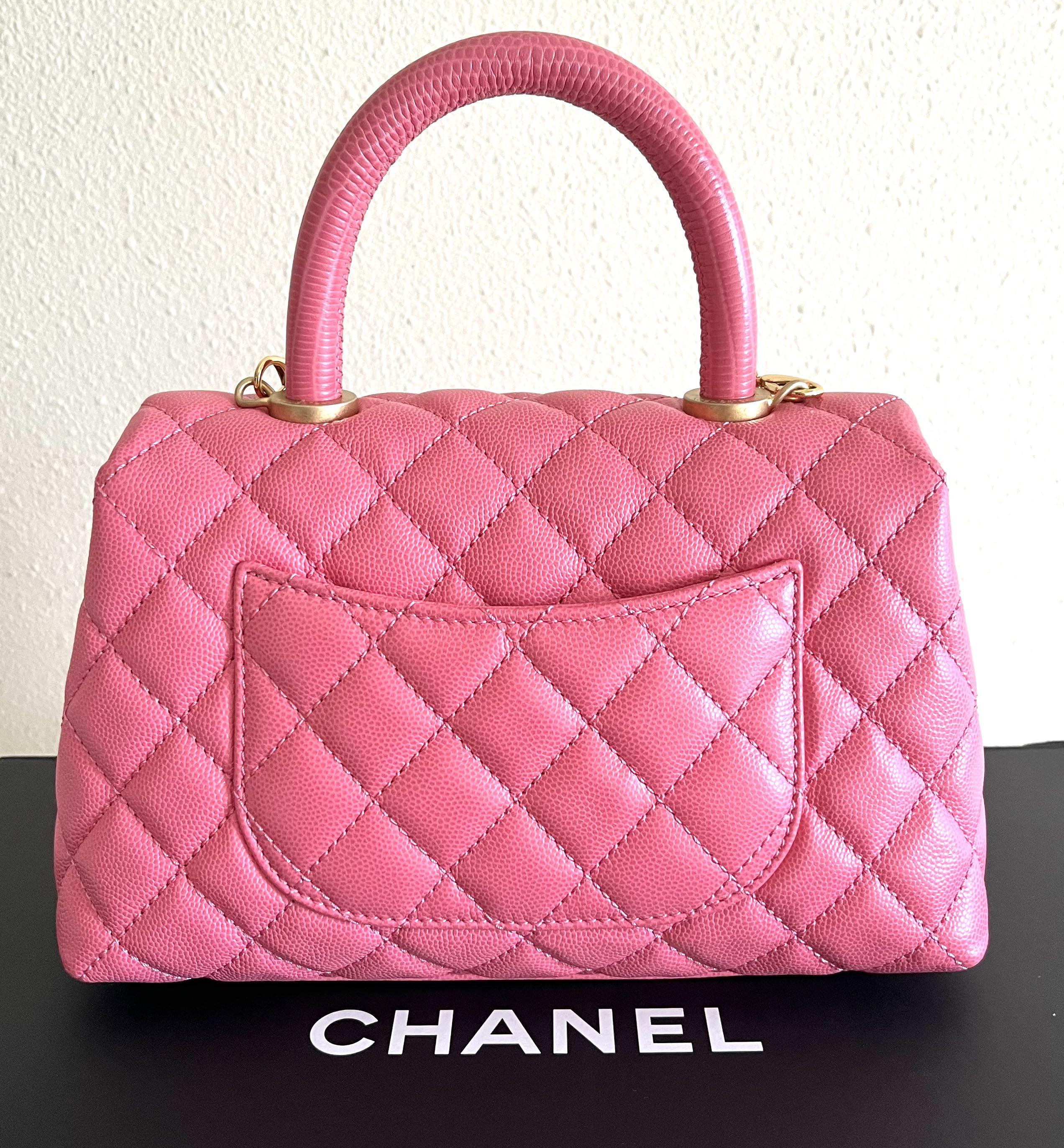 Chanel Coco Handle Pink With Lizard Embossed Handle Small 24 Cm Luxury Bags Wallets On Carousell