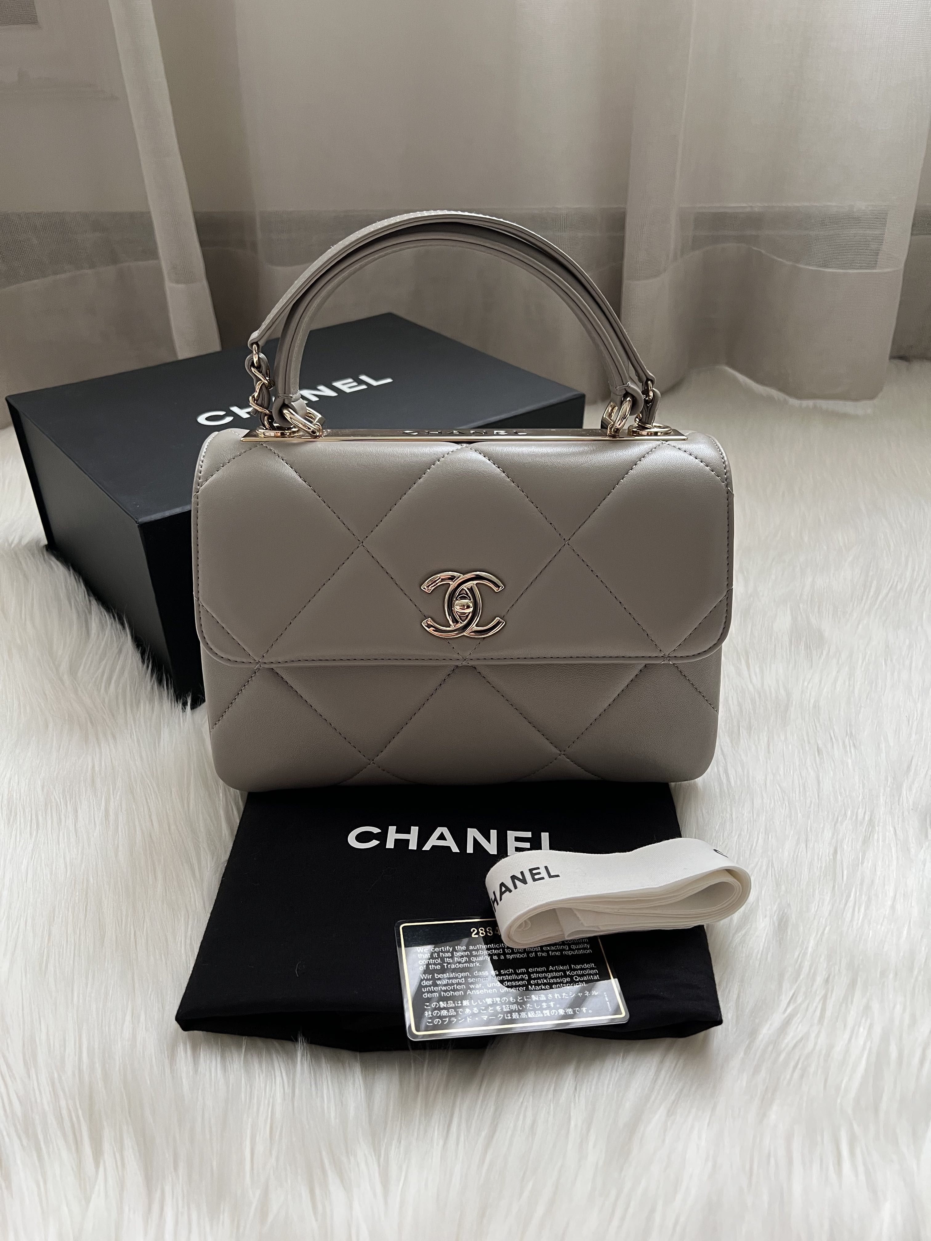 CHANEL Trendy CC Bag Small Large Quilt Grey Lambskin Gold Hardware