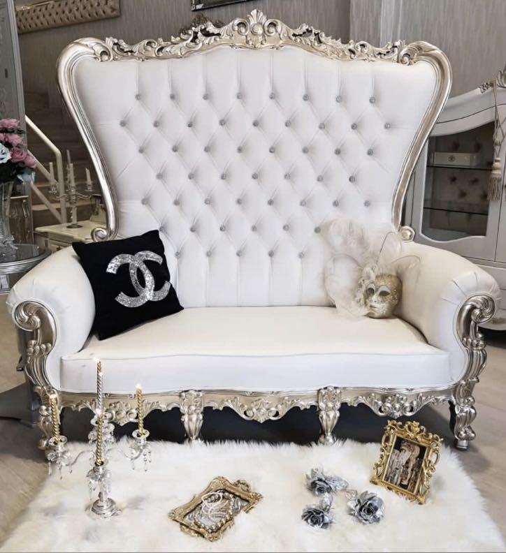 DOWNTON ABBEY French Throne Sofa Champagne Genuine Leather