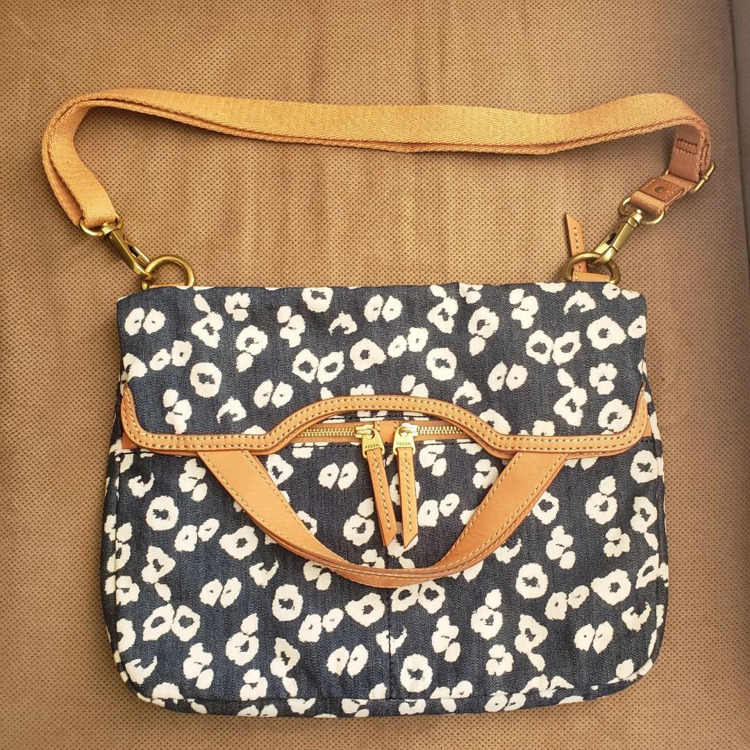 FOSSIL ERIN FOLDOVER DENIM BAG IN CHEETAH PRINT