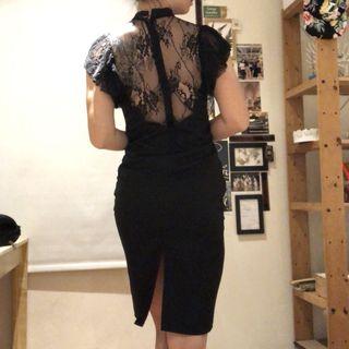 Full lace back Bodycon black Dress