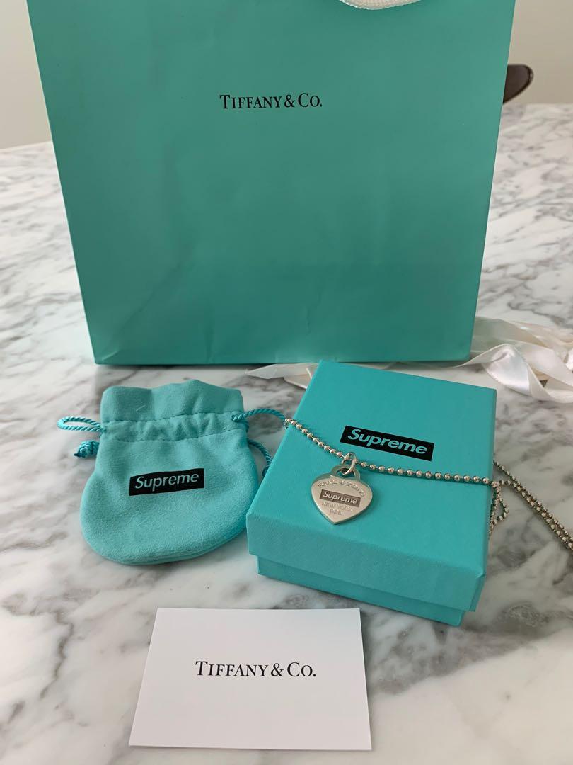 FULL SET: Tiffany & Co x Supreme New York - Return to Tiffany Tiffany&Co  T&C Supreme Box Logo Heart Tag Pendant 925 Sterling Silver Ballchain  Necklace