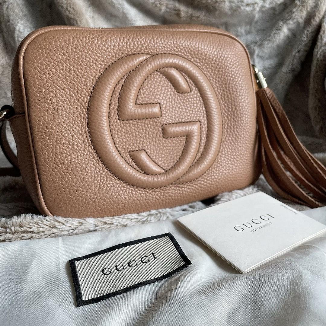 Gucci Soho Disco Pebbled Calfskin Small Rose Beige Leather