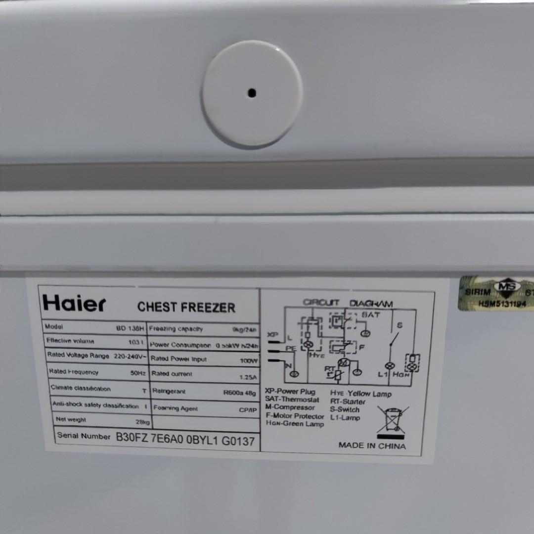 Haier Chest Freezer BD 138H, TV & Home Appliances, Kitchen Appliances