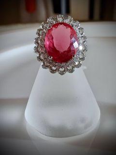 High Jewelry design Padparadscha sapphire CZ stone white gold plated ring
