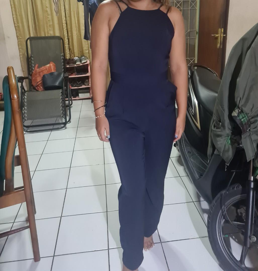 Love bonito navy long jumpsuit, Fesyen 