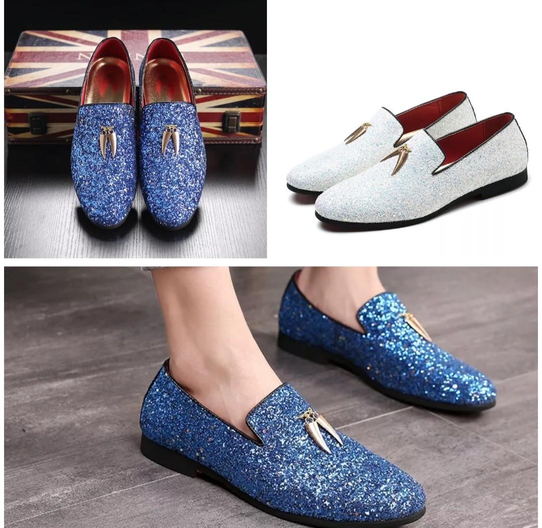 Mens blue and outlet white dress shoes