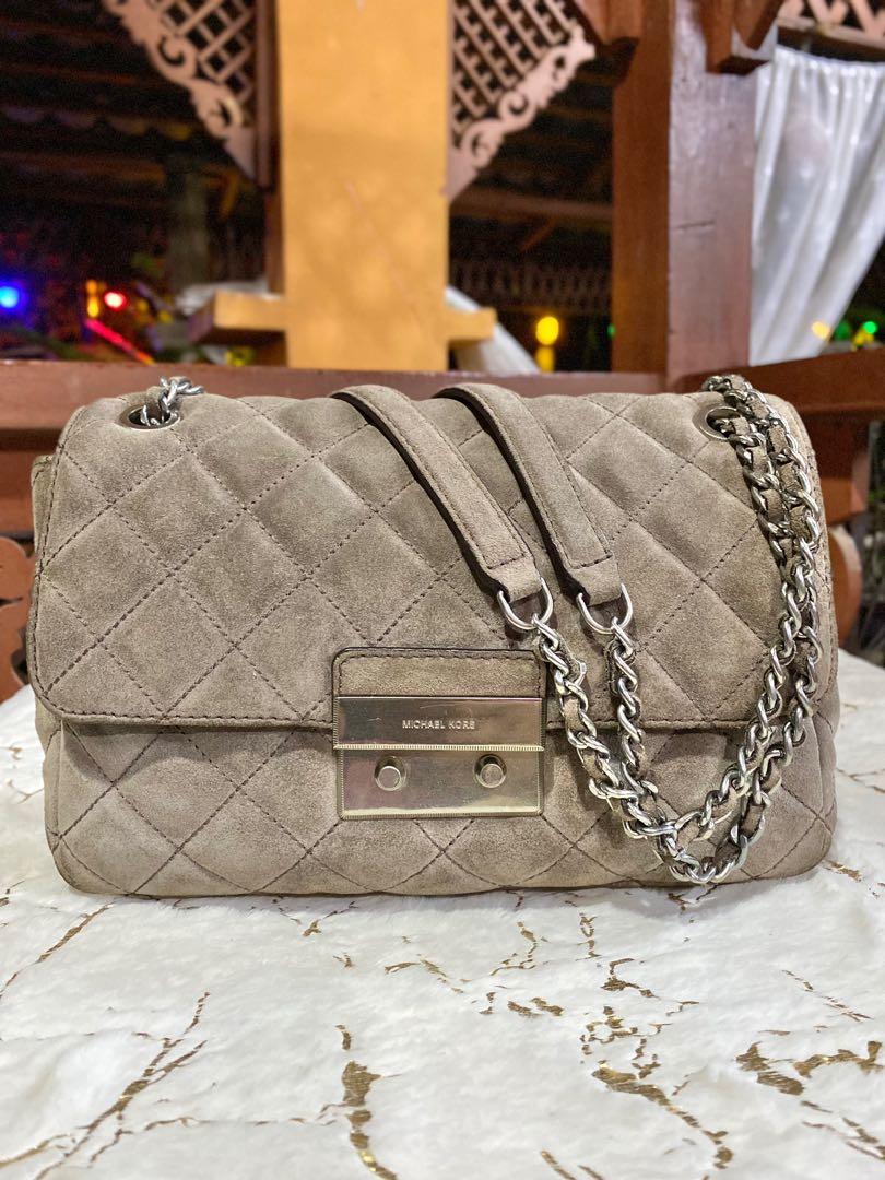 MICHAEL KORS LARGE SLOAN QUILTED SUEDE LEATHER CHAIN SHOULDER, Luxury, Bags & Wallets Carousell
