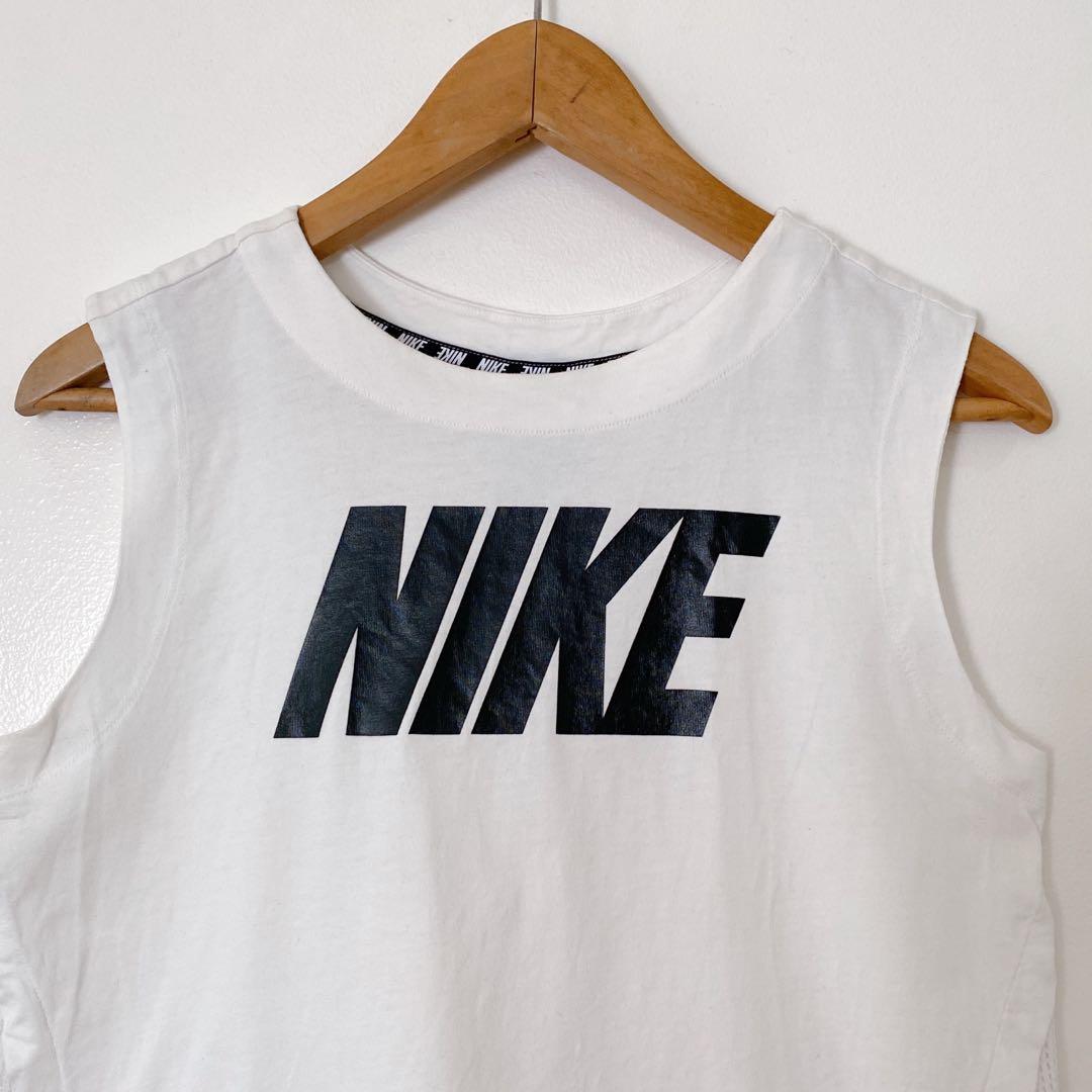 Nike White Cotton Sleeveless Logo Top 