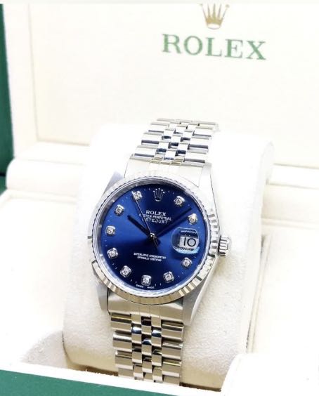 rolex datejust blue with diamonds