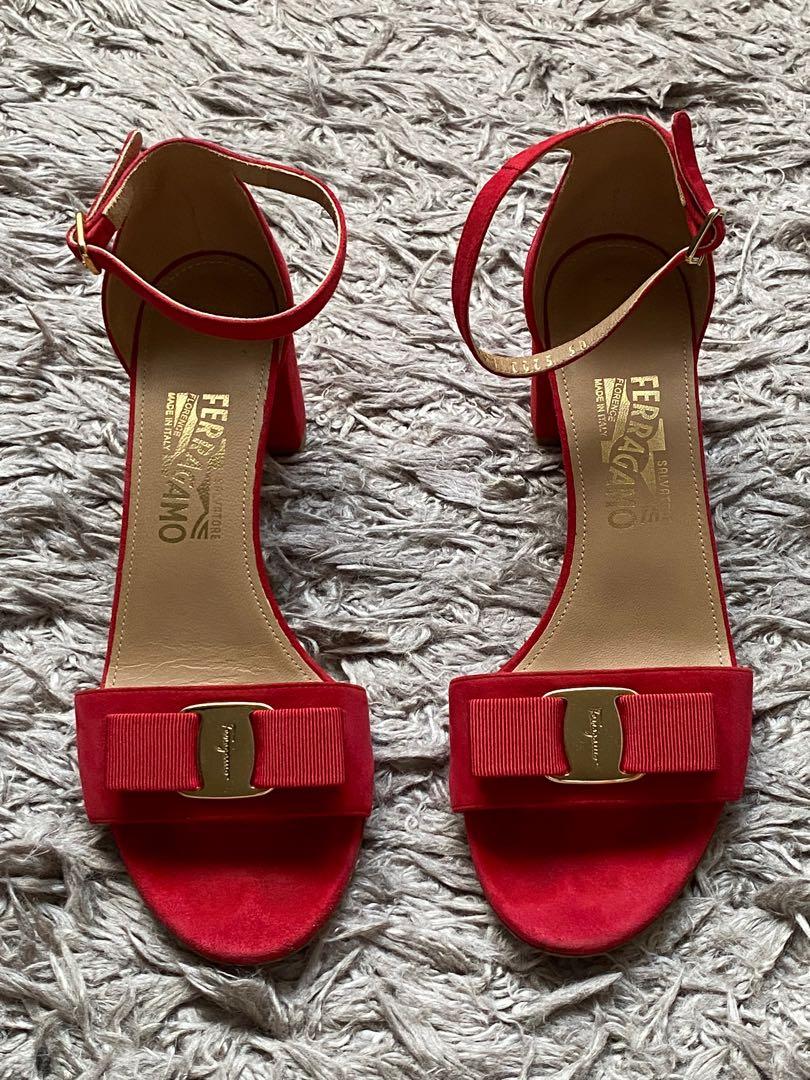 Salvatore Ferragamo Suede Block Heel Sandals Women s Fashion