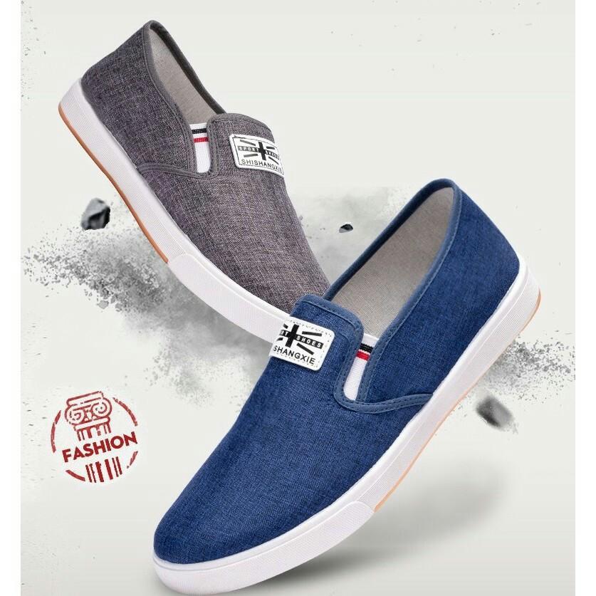 Sepatu Pria Casual Denim Canvas Shoes Slip On Men Shoes Import