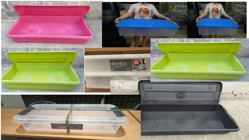 UNDERBED BOXES - BODEGA PRICE (Category: Storage Boxes & Baskets) located in Quezon City. Submitted by uno_store (Listing ID 1155338928, Image 1). Description: 40L/60L underbed boxes durable easy to carry minimalist dimension L30×W16×H6 inches prices black P 335 green and red P 585 transparent - cover blue/orange/green sizes: 40Liters P 565 60Liters P 665 available colors: blue, orange, green dimension: 40Liters : W40xH20XL58 60Liters : W43xH22XL