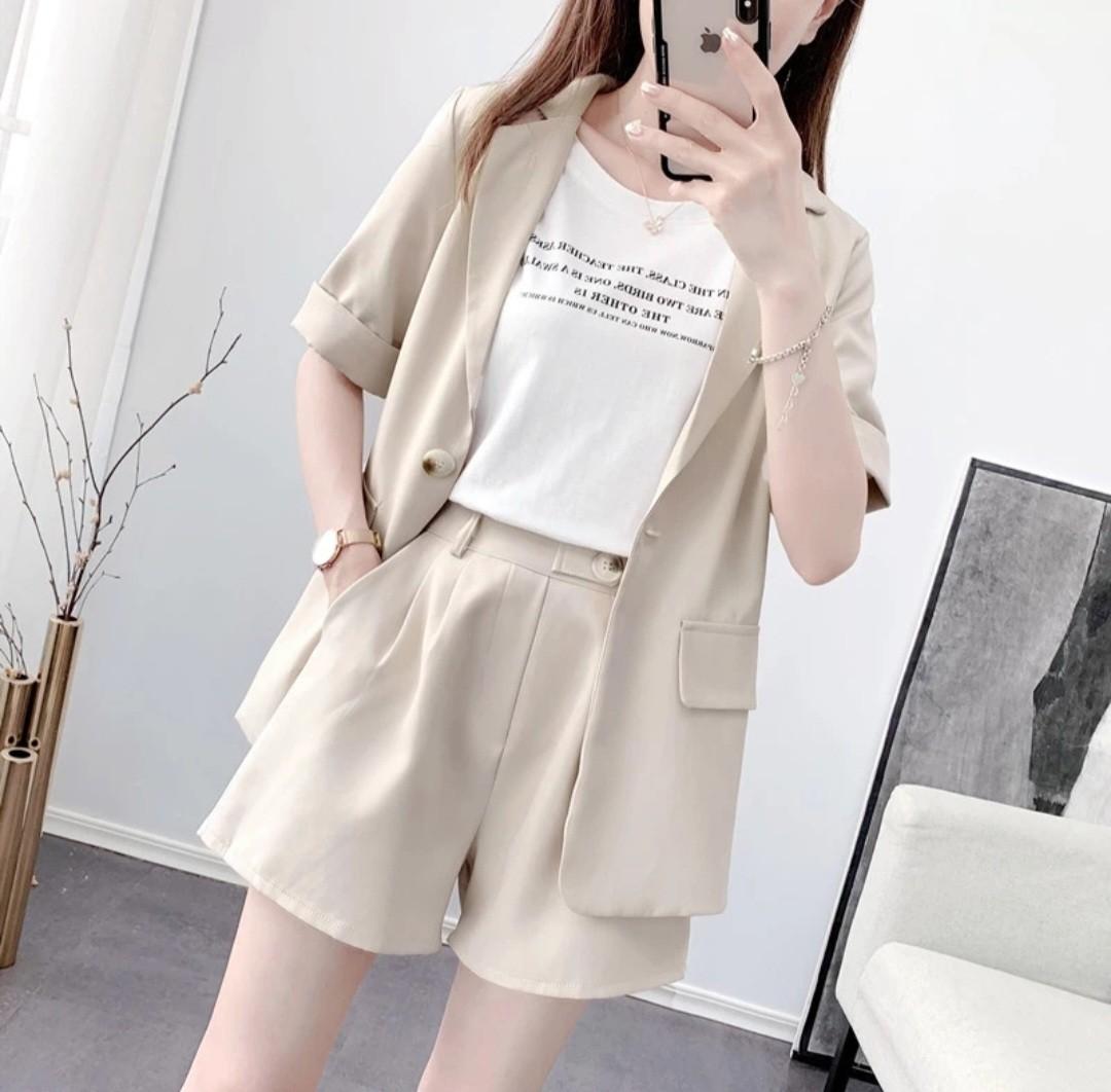 WTS] Beige Blazer Top + Shorts Set 
