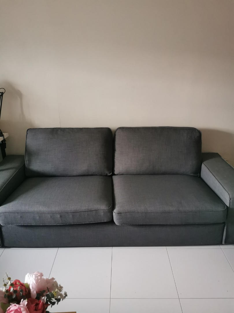 1yo Ikea 3seater grey washable sofa, Furniture & Home Living