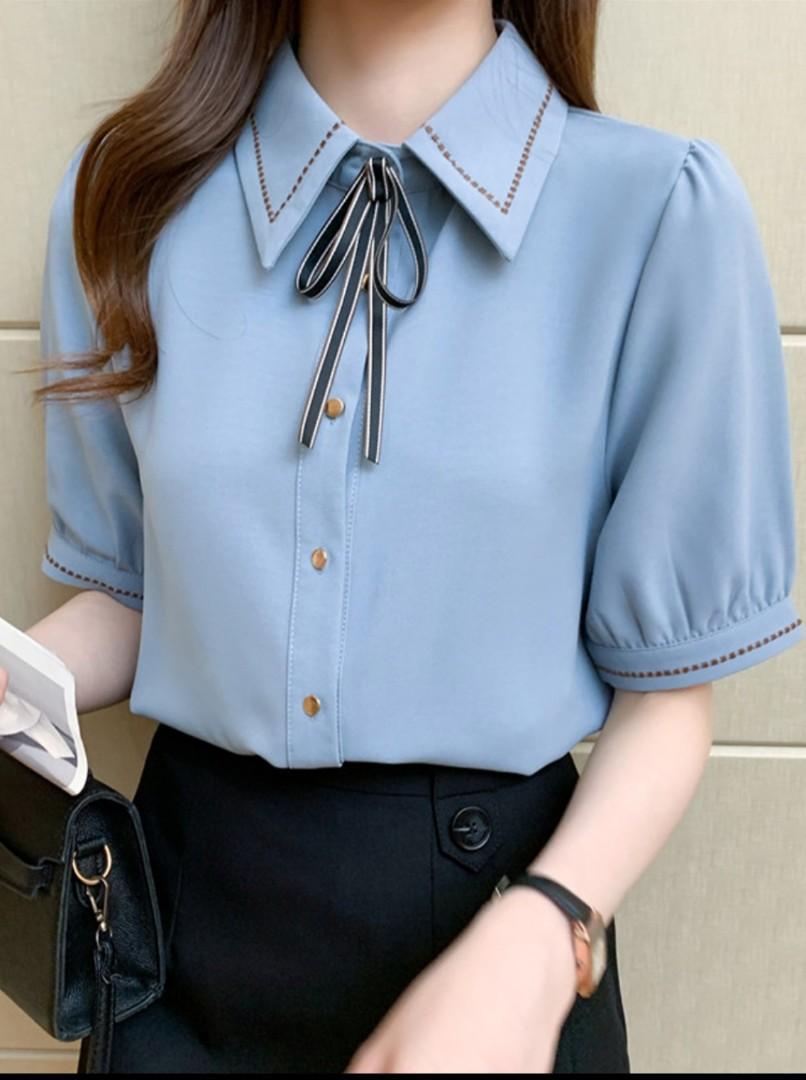Chiffon bow tie style shirt - The Korean Fashion