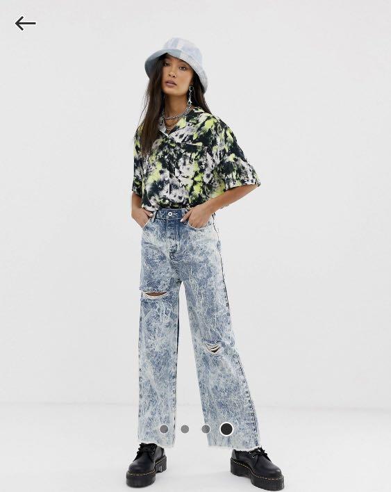 Asos Collusion x007 acid wash wide leg jeans, Women's Fashion