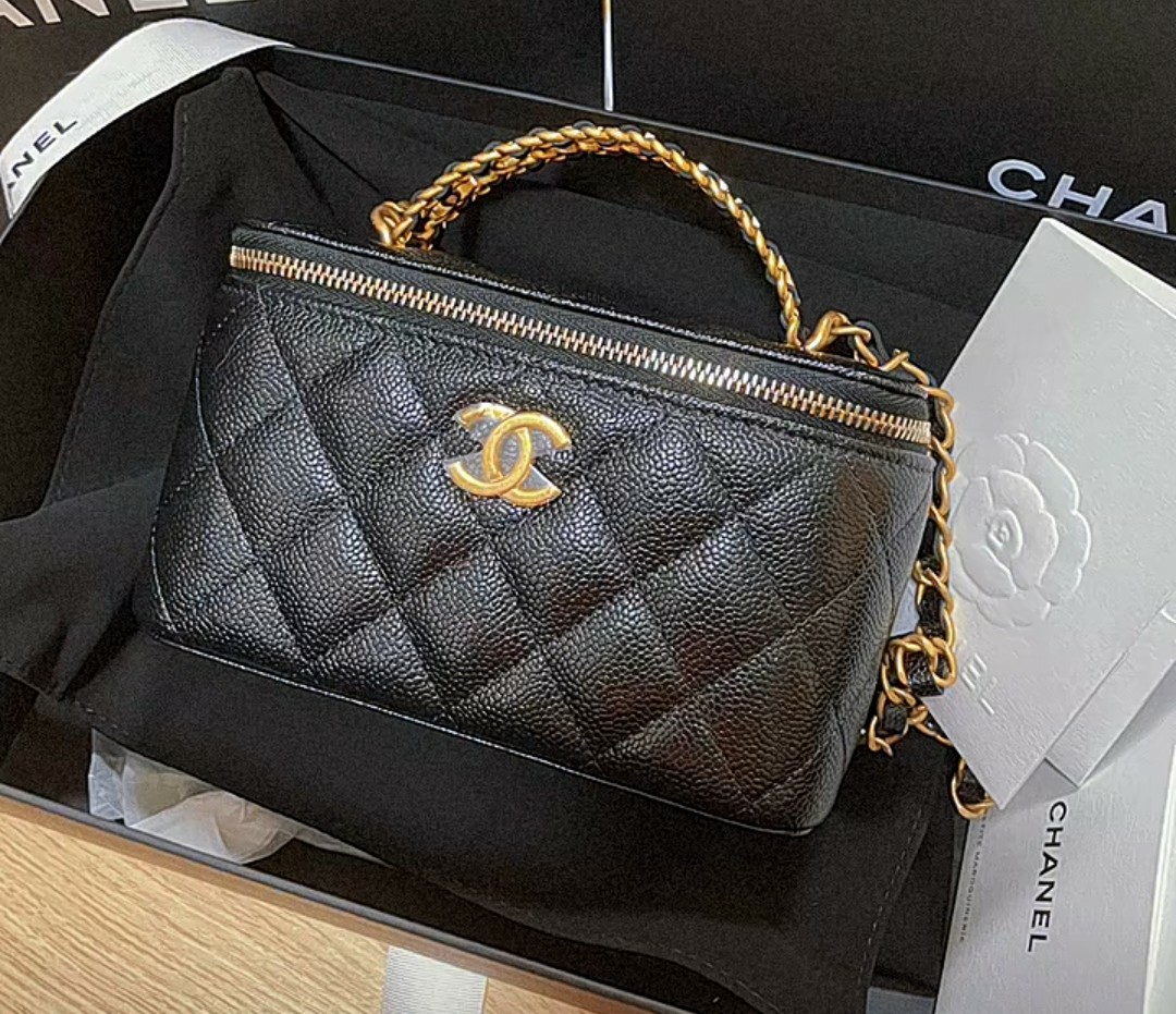 Authentic Chanel Vanity Rectangular Top Handle Caviar Black 22S, Luxury ...