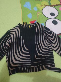 Blouse loreng pattern vintage zebra hitam beige coklat crop inner blazer office casual kantor formal