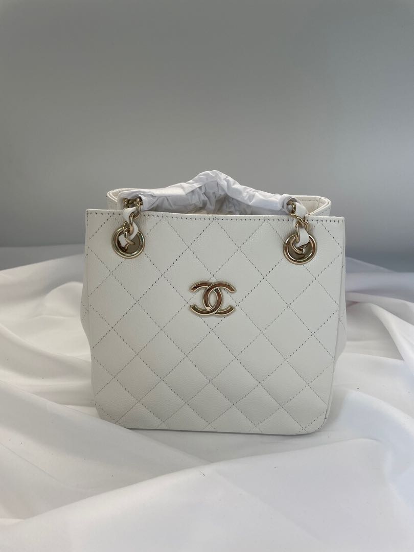 Chanel White Caviar Grand Shopper Tote Bag  Baghunter