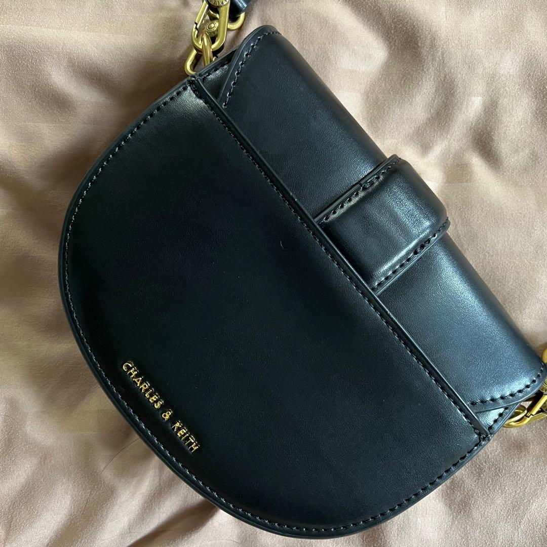 Charles & Keith Mini Gabine Saddle Bag Black, Women's Fashion, Bags